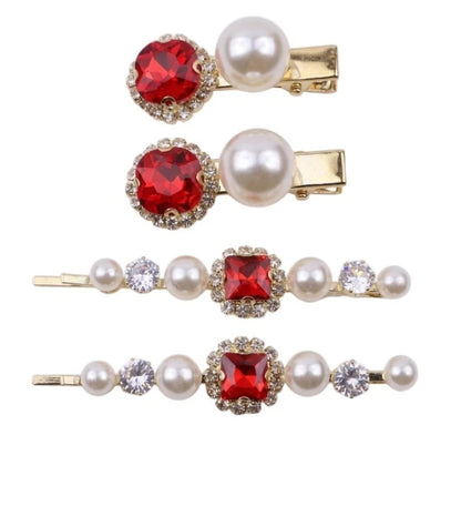 Crystal Pearl Gold Bobby Pins Hair Clips Decorative Slides for Women Wedding Party (Pack of 4)
