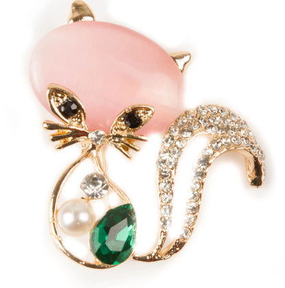 RHINESTONE BROOCH ROSE GOLD CAT