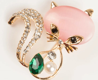 RHINESTONE BROOCH ROSE GOLD CAT