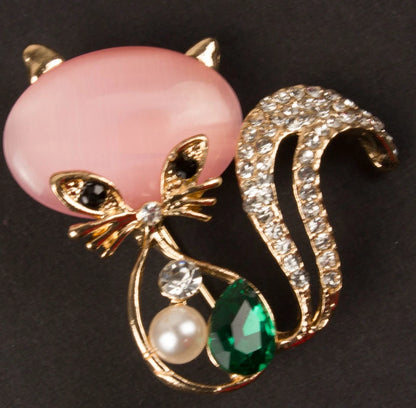 RHINESTONE BROOCH ROSE GOLD CAT