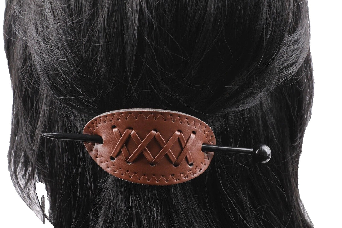 Wide Barrette Hair Clip with Stick – Faux Leather Ponytail Holder for Women