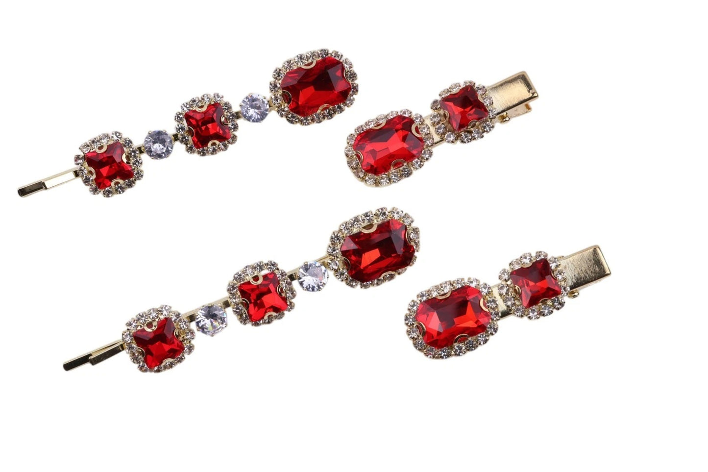 Ruby Crystal Stone Bobby Pins Hair Clips Decorative Slides for Women Party Wedding (Pack of 4)