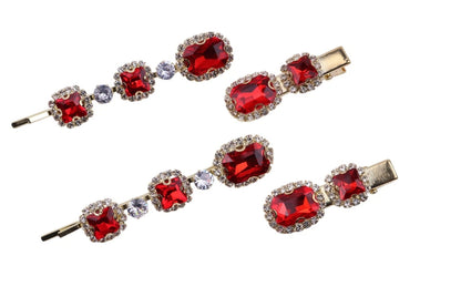 Ruby Crystal Stone Bobby Pins Hair Clips Decorative Slides for Women Party Wedding (Pack of 4)