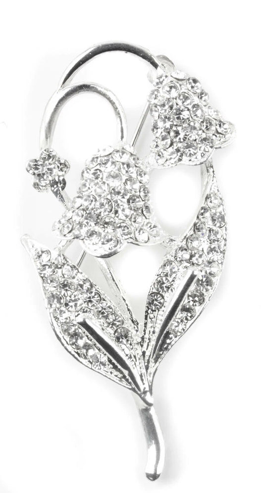 Crystal Silver Tone Flower Brooch in a Clear Color
