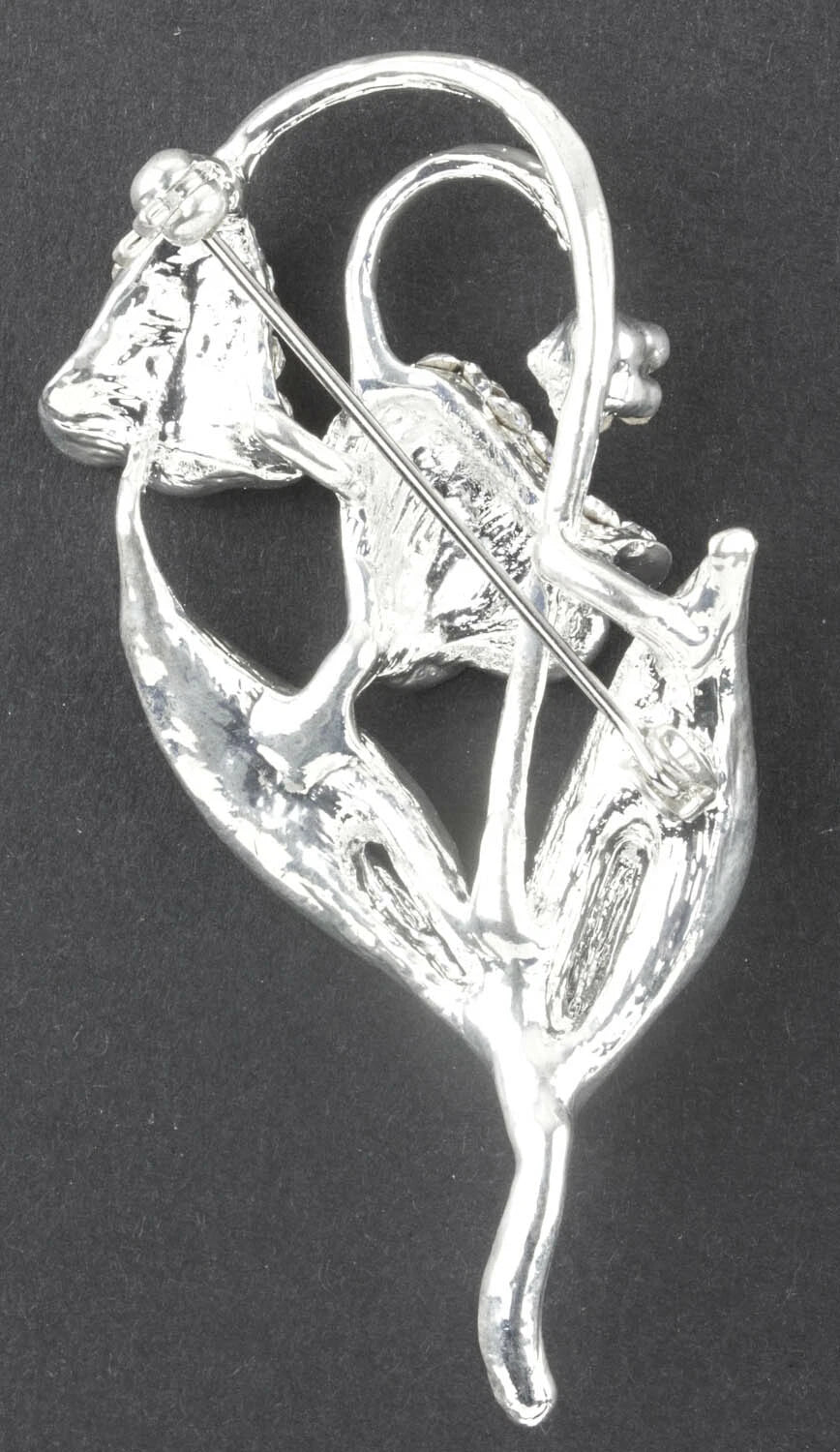 Crystal Silver Tone Flower Brooch in a Clear Color