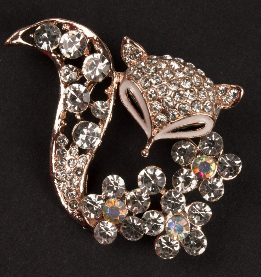 Adorable Animal Brooch with Sparkling Crystal Diamante Dress Pins