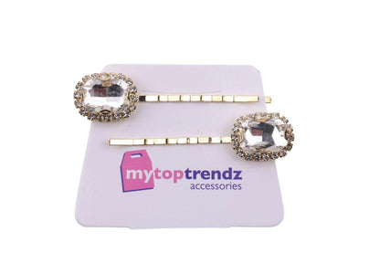 Elegant Gold Bobby Clips with Sparkling CZ Stones, Minimal Bridal Wedding Hair Accessories for Women & Girls (Pack of 2)