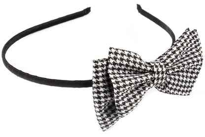 Classic Houndstooth Tweed Bow Headband: Skinny Metal Alice Hair Band