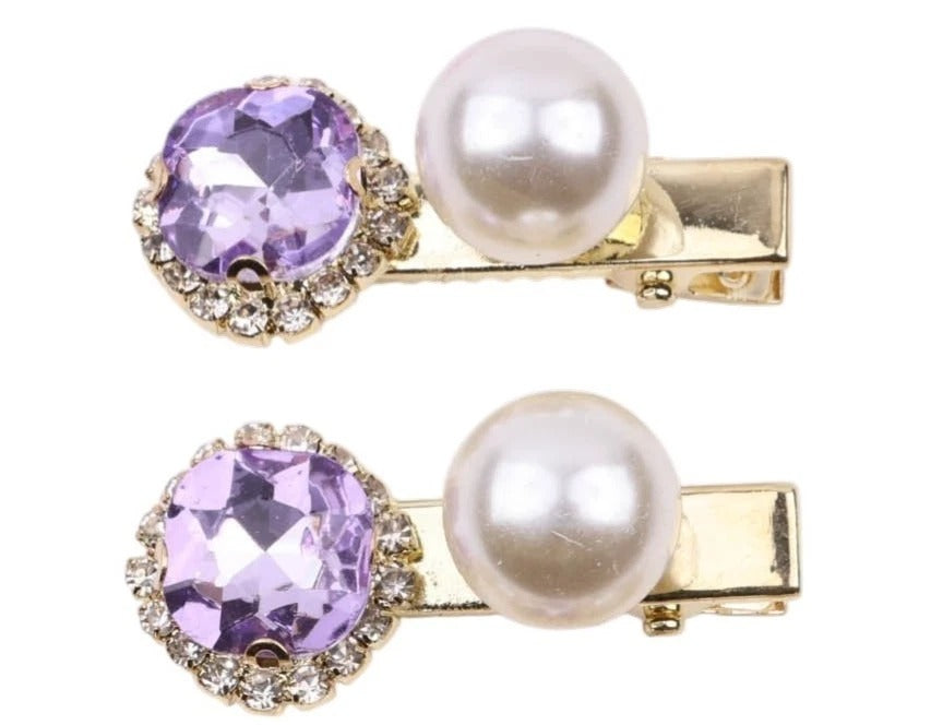Crystal Pearl Gold Bobby Pins Hair Clips Decorative Slides for Women Wedding Party (Pack of 4)