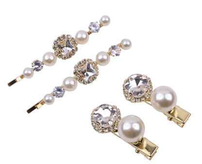 Crystal Pearl Gold Bobby Pins Hair Clips Decorative Slides for Women Wedding Party (Pack of 4)