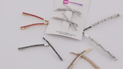 2 pcs Rhinestone slim metal bobby pins
