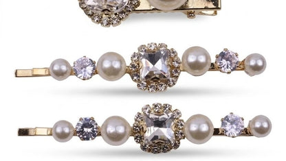 Crystal Pearl Gold Bobby Pins Hair Clips Decorative Slides for Women Wedding Party (Pack of 4)