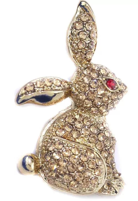 Cute Little Tiny rabbit Brooch with crystal clear stone