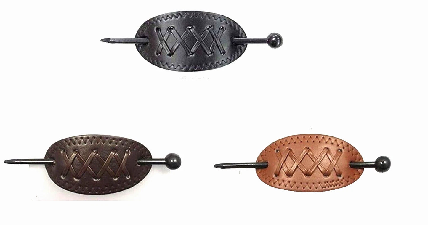 Wide Faux Leather Barrette Hair Clip with Plastic Stick Ponytail Hair Slide for Women