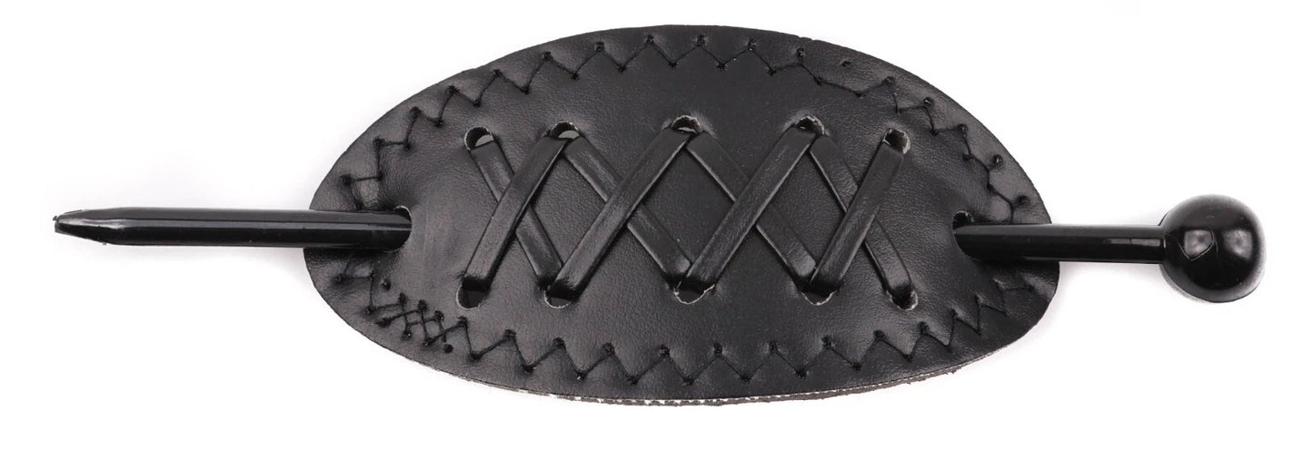 Wide Faux Leather Barrette Hair Clip with Plastic Stick Ponytail Hair Slide for Women