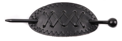 Wide Faux Leather Barrette Hair Clip with Plastic Stick Ponytail Hair Slide for Women