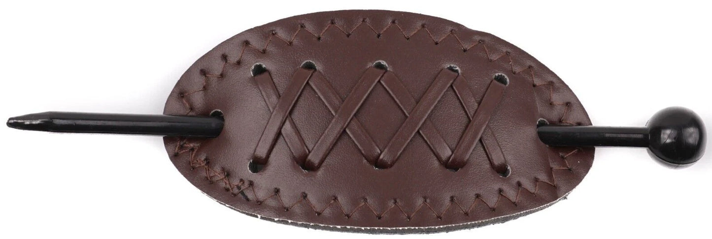 Wide Faux Leather Barrette Hair Clip with Plastic Stick Ponytail Hair Slide for Women