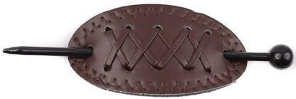 Wide Faux Leather Barrette Hair Clip with Plastic Stick Ponytail Hair Slide for Women