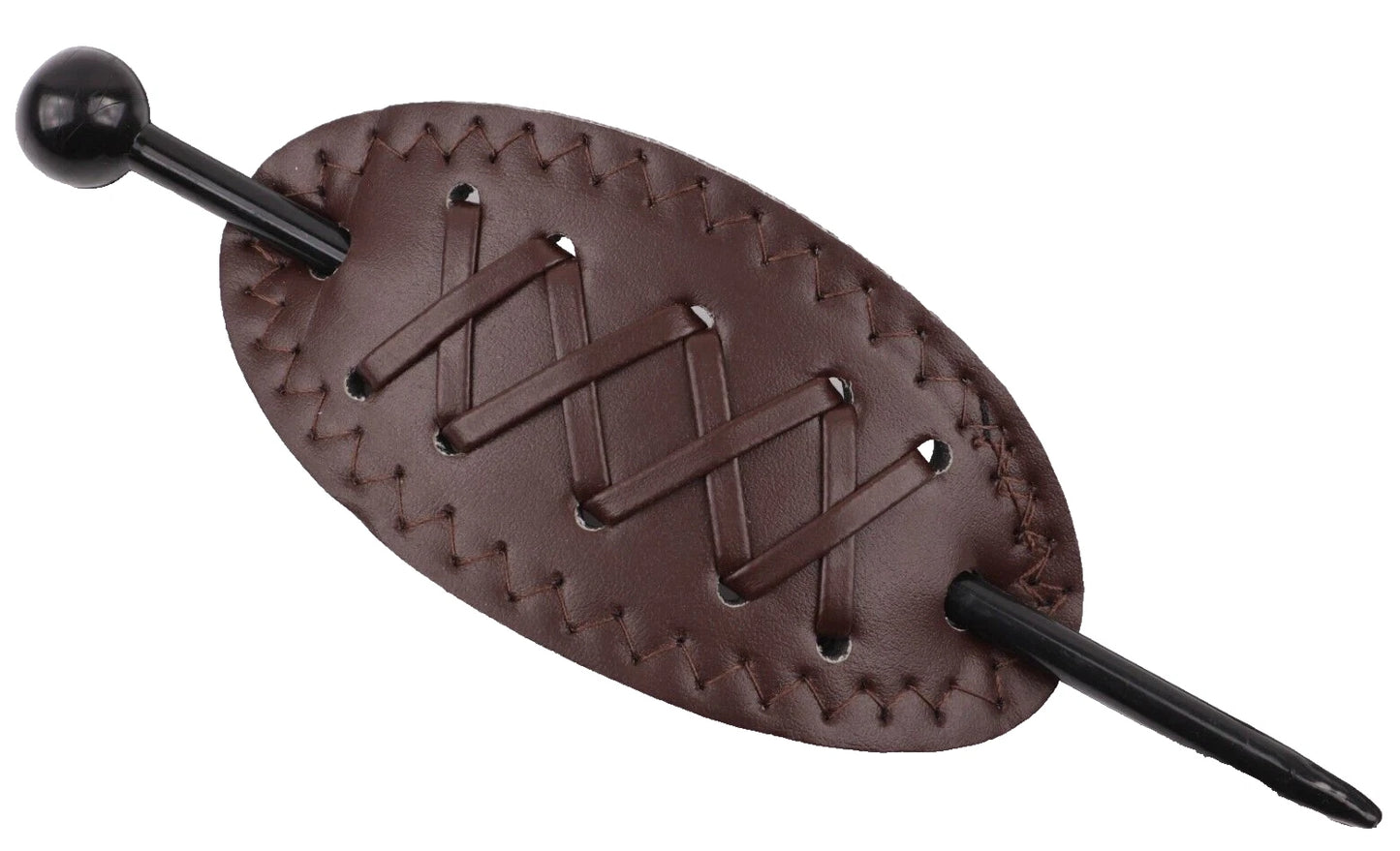 Wide Faux Leather Barrette Hair Clip with Plastic Stick Ponytail Hair Slide for Women