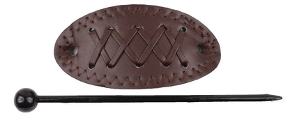 Wide Faux Leather Barrette Hair Clip with Plastic Stick Ponytail Hair Slide for Women