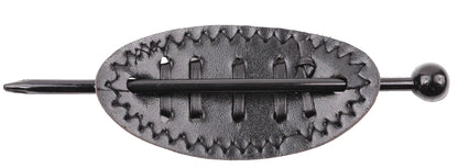 Wide Faux Leather Barrette Hair Clip with Plastic Stick Ponytail Hair Slide for Women