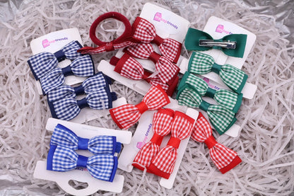 Bundle of Gingham Hairbows Hair Accessories for Girls – Bow Clips Gingham Print (Royal Blue)