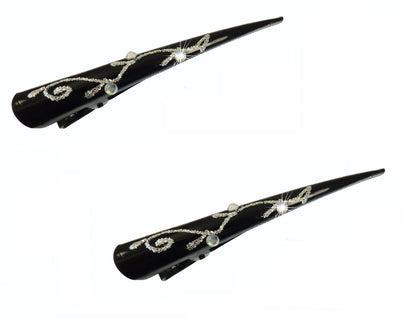 Large Metal Beak Hair Clip Concorde Pelican Clip with Crystals Glitter for Women Hair Styling - Black