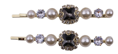 4PCS Crystal Black Pearl Gold Bobby Pins Hair Clips Decorative Slides for Women Wedding Party