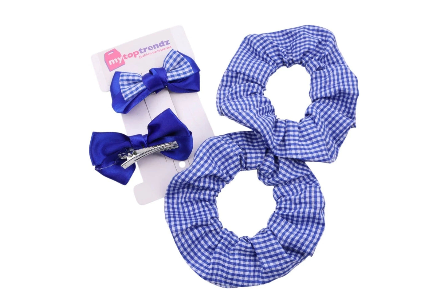 Bundle of Gingham Hairbows Hair Accessories for Girls – Bow Clips Gingham Print (Royal Blue)