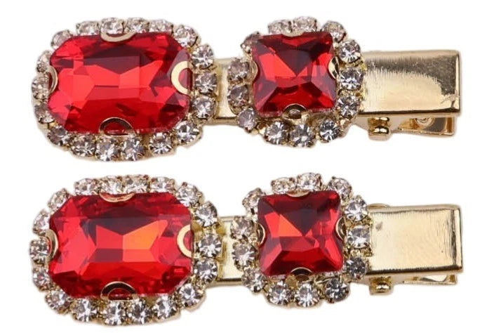 4PCS Ruby Red Crystal Gold Bobby Pins Hair Clips Decorative Slides for Women Party Wedding
