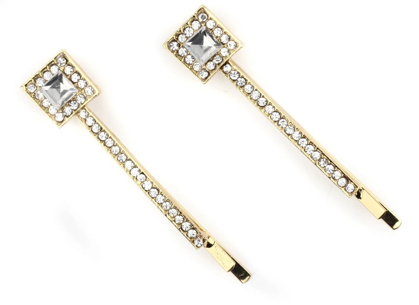 2 Pcs Crystal Flower Hair Slides Gold – Sparkly Diamante Bobby Pins Hair Clips for Women Girls, Bridal Wedding Party Hair Accessories