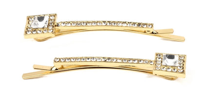 2 Pcs Crystal Flower Hair Slides Gold – Sparkly Diamante Bobby Pins Hair Clips for Women Girls, Bridal Wedding Party Hair Accessories