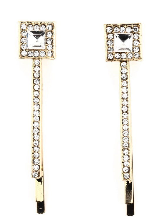 2 Pcs Crystal Flower Hair Slides Gold – Sparkly Diamante Bobby Pins Hair Clips for Women Girls, Bridal Wedding Party Hair Accessories