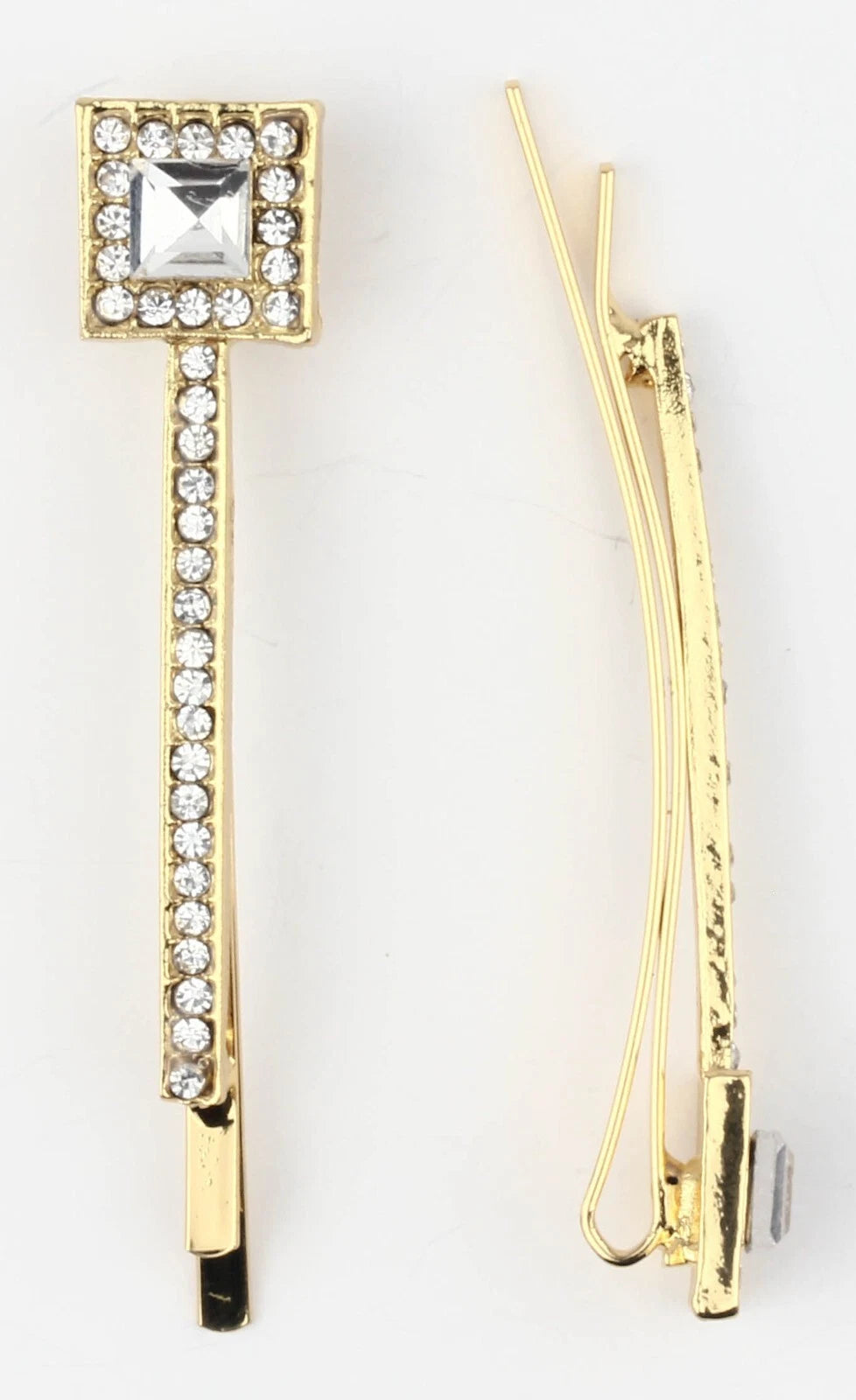 2 Pcs Crystal Flower Hair Slides Gold – Sparkly Diamante Bobby Pins Hair Clips for Women Girls, Bridal Wedding Party Hair Accessories