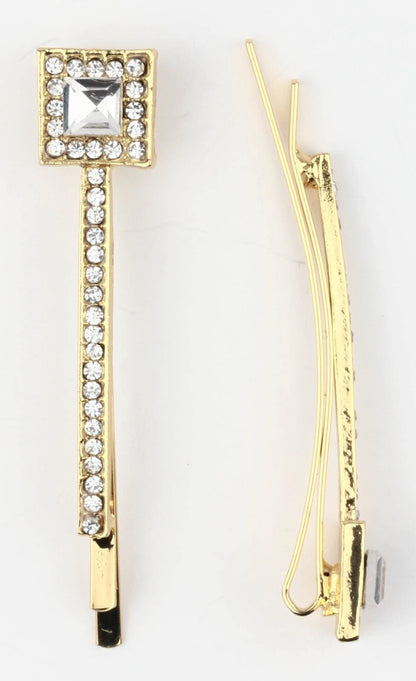 2 Pcs Crystal Flower Hair Slides Gold – Sparkly Diamante Bobby Pins Hair Clips for Women Girls, Bridal Wedding Party Hair Accessories