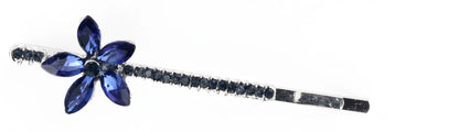 2 Pcs Blue Crystal Flower Hair Slides – Diamante Bobby Pins Hair Clips for Girls & Women, Small Sparkly 5 Petal Hair Grips for Party & Wedding