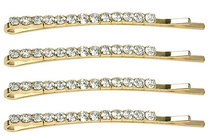 4 Pcs Gold Crystal Diamante Bobby Pins – Sparkly Slim Hair Clips Slides for Women Girls, Rhinestone Hair Grips for Party, Wedding & Prom
