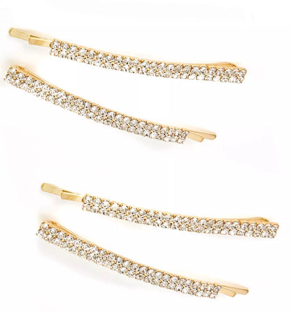 4 Pcs Gold Crystal Diamante Bobby Pins – Sparkly Slim Hair Clips Slides for Women Girls, Rhinestone Hair Grips for Party, Wedding & Prom