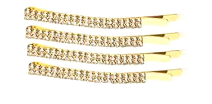 4 Pcs Gold Crystal Diamante Bobby Pins – Sparkly Slim Hair Clips Slides for Women Girls, Rhinestone Hair Grips for Party, Wedding & Prom