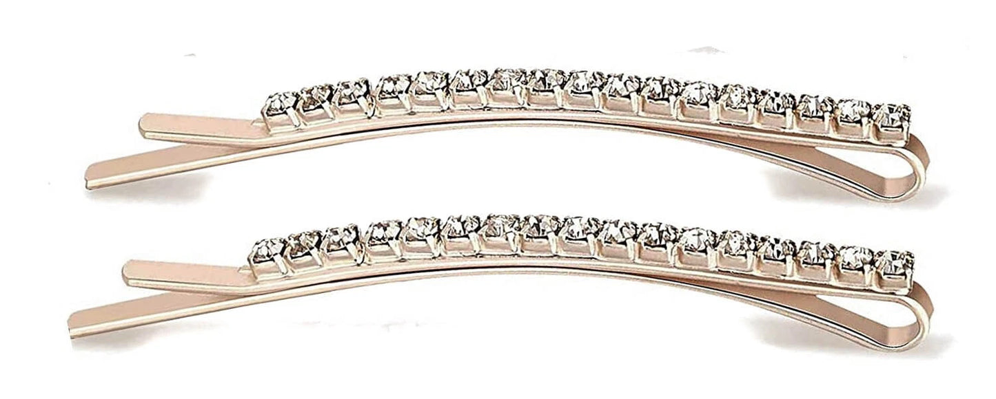 4 Pcs Gold Crystal Diamante Bobby Pins – Sparkly Slim Hair Clips Slides for Women Girls, Rhinestone Hair Grips for Party, Wedding & Prom