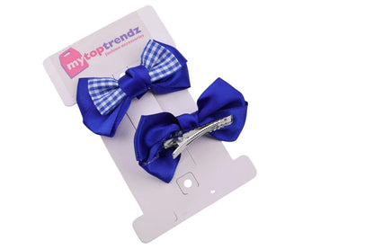 Bundle of Gingham Hairbows Hair Accessories for Girls – Bow Clips Gingham Print (Royal Blue)