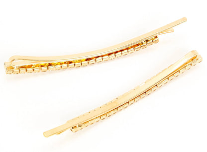 4 Pcs Gold Crystal Diamante Bobby Pins – Sparkly Slim Hair Clips Slides for Women Girls, Rhinestone Hair Grips for Party, Wedding & Prom