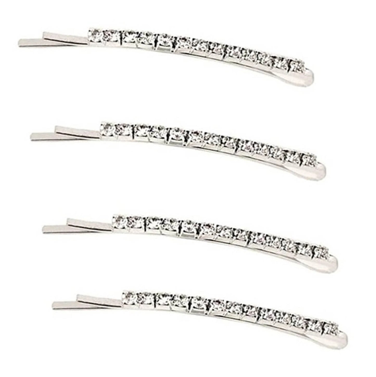 4 Pcs Silver Crystal Diamante Bobby Pins – Sparkly Slim Hair Clips Slides for Women Girls, Rhinestone Hair Grips for Party, Wedding & Prom