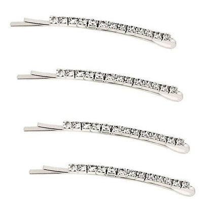 4 Pcs Silver Crystal Diamante Bobby Pins – Sparkly Slim Hair Clips Slides for Women Girls, Rhinestone Hair Grips for Party, Wedding & Prom