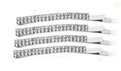 4 Pcs Silver Crystal Diamante Bobby Pins – Sparkly Slim Hair Clips Slides for Women Girls, Rhinestone Hair Grips for Party, Wedding & Prom