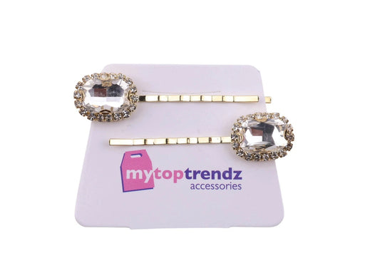 2 Pcs Clear Crystal Hair Pins – Elegant Gold Bobby Clips with Sparkling CZ Stones, Minimal Bridal Wedding Hair Accessories for Women & Girls
