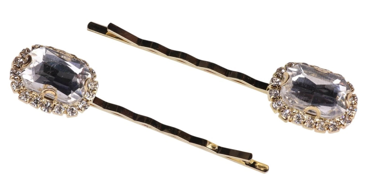 Elegant Gold Bobby Clips with Sparkling CZ Stones, Minimal Bridal Wedding Hair Accessories for Women & Girls (Pack of 2)