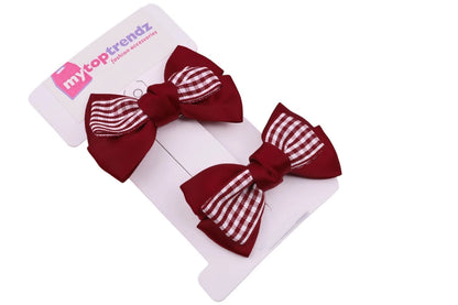 Bundle of Gingham Hairbows Hair Accessories for Girls – Bow Clips Gingham Print (Royal Blue)