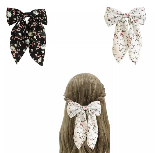 Floral bow hair clip barrette