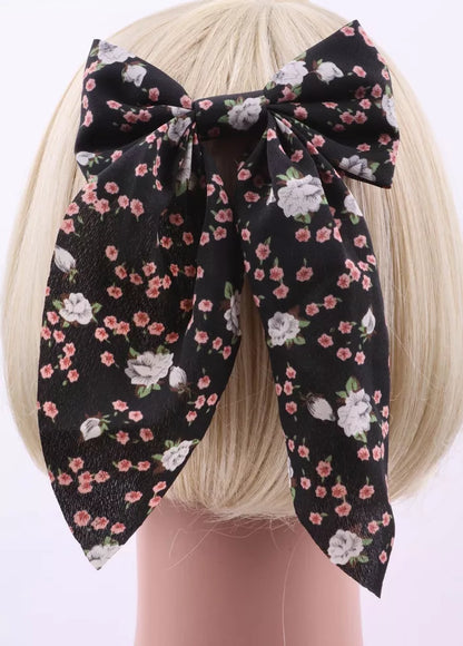 Floral bow hair clip barrette